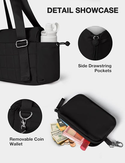 VUUDH Puffy Mini Gym Bag for Women, Carry On Multi-Pocket Water-Resistant Duffel, Lightweight