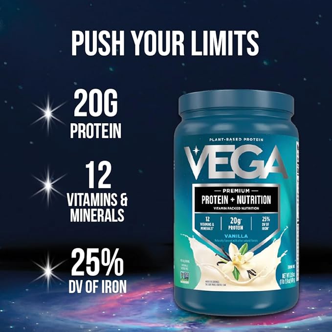 Vega Protein + Nutrition - 20g Plant-Based Pea Protein, Vanilla, 30 Servings, Vegan Keto Superfood