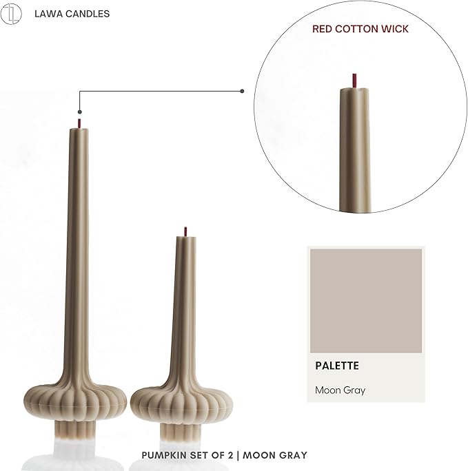 LAWA Set of 2 Pumpkin Base Candle - Beautiful Handmade Pillar Unscented Soy Wax Elegant Aesthetic
