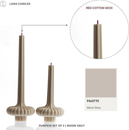 LAWA Set of 2 Pumpkin Base Candle - Beautiful Handmade Pillar Unscented Soy Wax Elegant Aesthetic