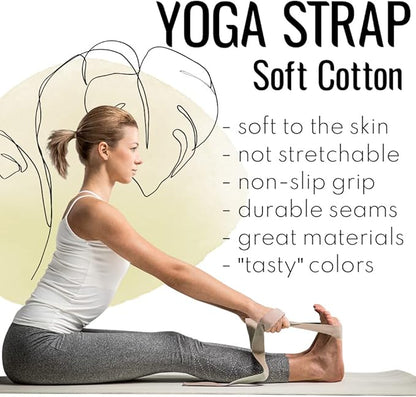 TECEUM Yoga Strap & Mat Strap – 2 IN 1 – Cotton – 6 ft 8 ft 10 ft (30+ colors) – Adjustable