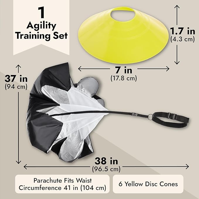 Juvale Agility Ladder Set - 20 ft Adjustable Ladder - 6 Yellow Disc Cones & Resistance Parachute