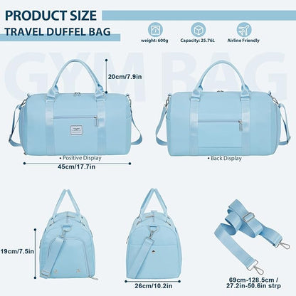 FIORETTO Womens Gym Tote Duffle Bag with Wet Pocket & Shoe Compartment, Sports Duffel Overnight