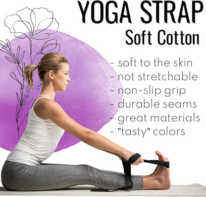 TECEUM Yoga Strap & Mat Strap – 2 IN 1 – Cotton – 6 ft 8 ft 10 ft (30+ colors) – Adjustable