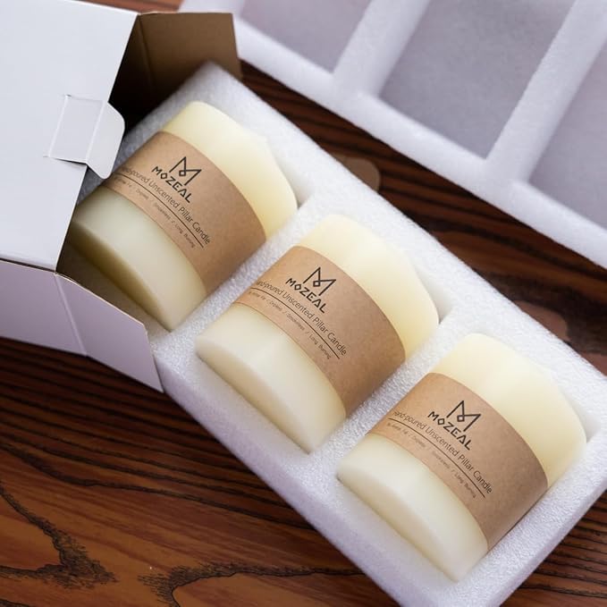 MOZEAL 3" x 6" Hand-Poured Unscented Turquoise Pillar Candles,Dripless Candles Set of 3,Long