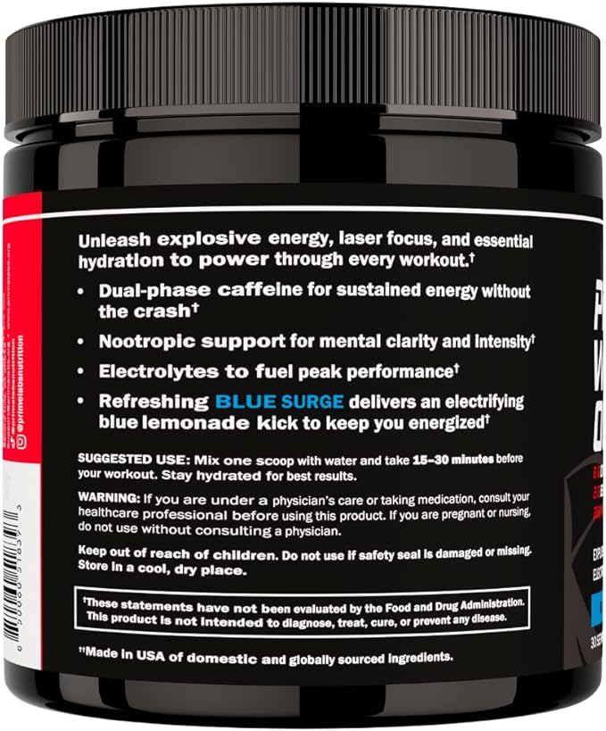 Prime Labs Pre Workout Powder for Men - with Citrulline Malate, Beta-Alanine, and Natural Caffeine