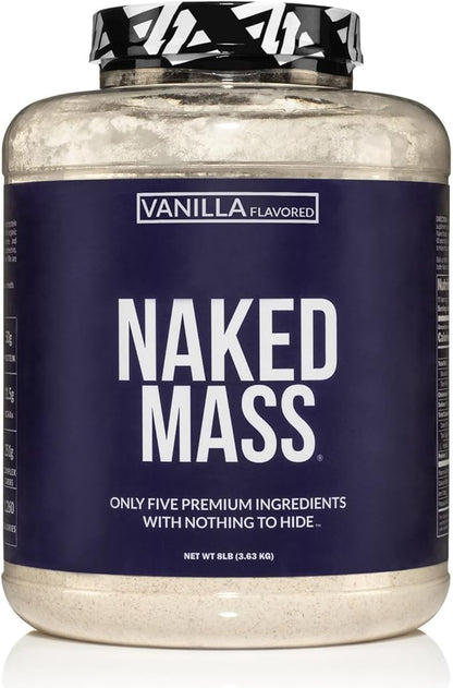 NAKED Vanilla Mass - All Natural Vanilla Weight Gainer Protein Powder - 8lb Bulk, GMO Free, Gluten