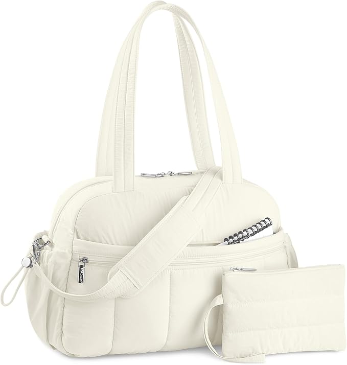TOPDesign Travel Duffel Bag for Women, Puffer Gym Bag Sports Tote with Wet Pocket, Carry On