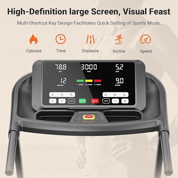 THERUN Incline Treadmill for Running and Walking, 300 lbs Weight Capacity, Wide Belt, 3.0 HP, 18"