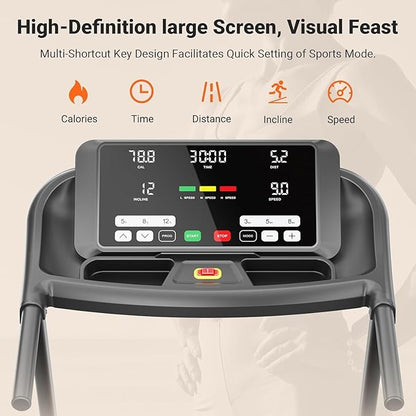 THERUN Incline Treadmill for Running and Walking, 300 lbs Weight Capacity, Wide Belt, 3.0 HP, 18"