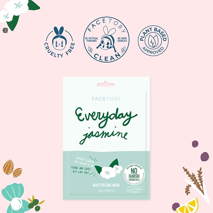 FACETORY K Beauty Face Mask Skin Care - Everyday JASMINE Moisturizing Sheet Mask | Plant-Based with