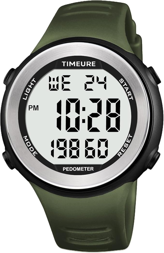 Mens Pedometer Watch for Walking Step Counter Watch No Charging, No App Connection, with EL