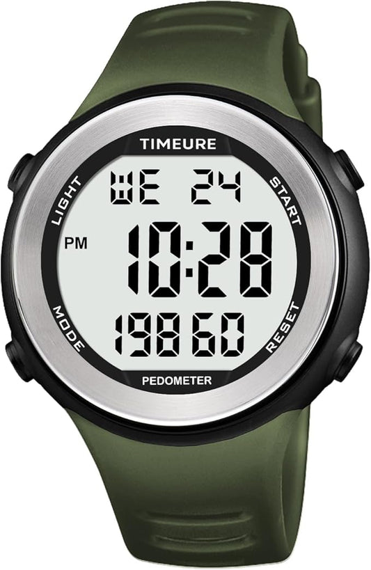Mens Pedometer Watch for Walking Step Counter Watch No Charging, No App Connection, with EL