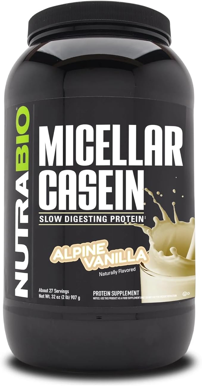 NutraBio Casein Protein Powder, Micellar Casien Powder, 25g Slow Digesting Protein, Helps Keep You