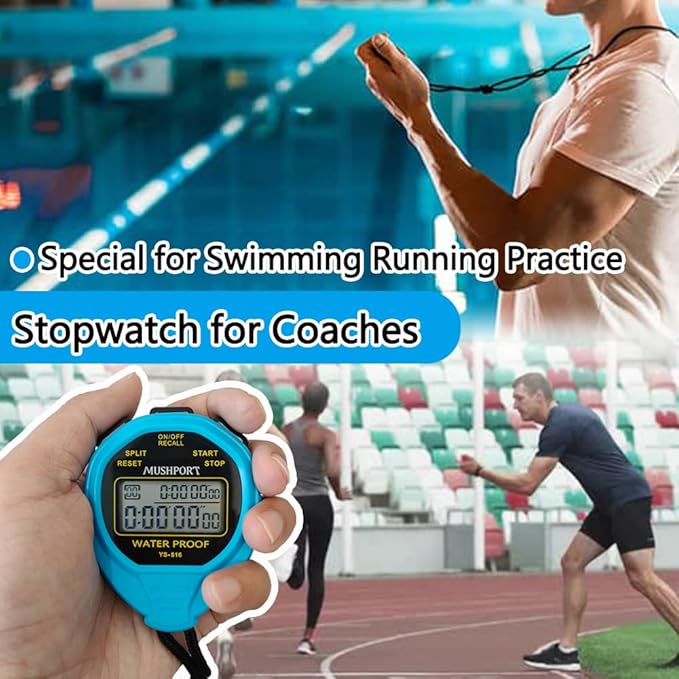 Waterproof Stopwatch Timer 30 Laps/Splits Only Stopwatch Mode, ON/Off Silent Memory Recall Simple