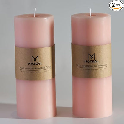 MOZEAL 4" x 10" Extra-Large Pearl Blush Pillar Candles (Set of 2), Unscented, Dripless, Smokeless