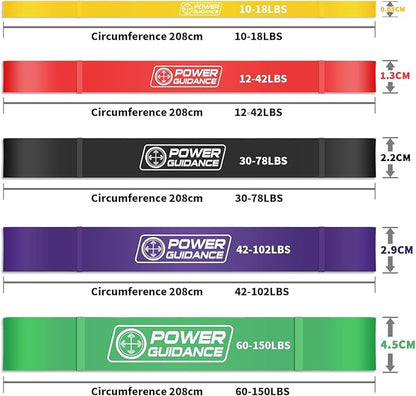 POWER GUIDANCE Resistance Bands, Set of 5 Pull Up Bands, Pull Up Assistance Bands, Exercise Bands