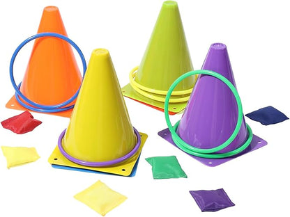42 pcs 3-in-1 Carnival Games Set Plastic Colorful Cones Ring Toss Combo Set Outdoor Carnival Games