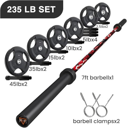 7FT Olympic Barbell Bar with Weight Plate Set Combo, Solid Olympic Bar with Bearings, 700Lbs