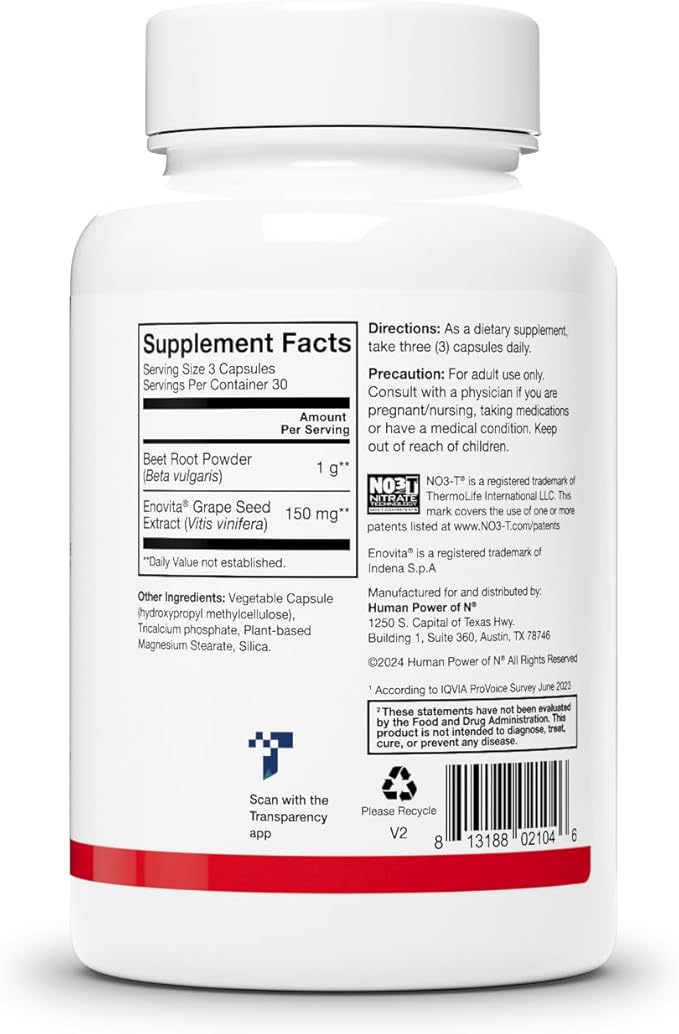 HumanN SuperBeets Beet Root Capsules Quick Release 1000mg, Helps Support Nitric Oxide Production