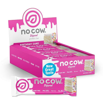 No Cow Vegan Protein Bars, Upgraded Birthday Cake | 20g Plant Based Protein, Gluten Free, Dairy