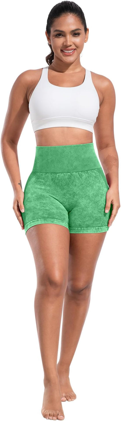 CHRLEISURE Women's 4 Packs Workout Gym Shorts, High Waisted Butt Lifting Scrunch Butt Seamless
