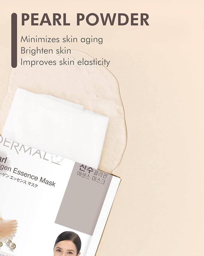 DERMAL Pearl Collagen Essence Facial Mask Sheet 23g Pack of 10 - Clarify Skin, Skin Smooth, Daily