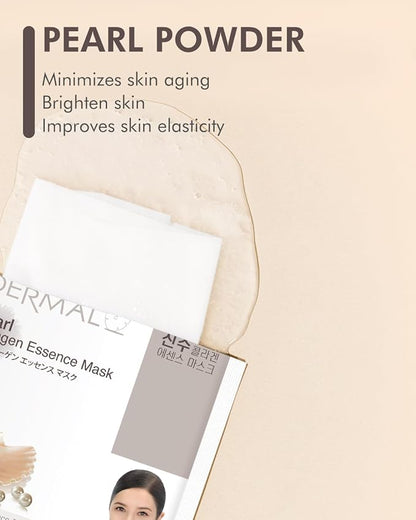 DERMAL Pearl Collagen Essence Facial Mask Sheet 23g Pack of 10 - Clarify Skin, Skin Smooth, Daily