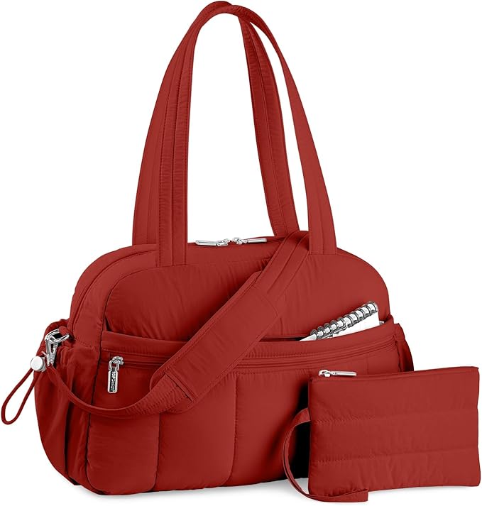 TOPDesign Travel Duffel Bag for Women, Puffer Gym Bag Sports Tote with Wet Pocket, Carry On