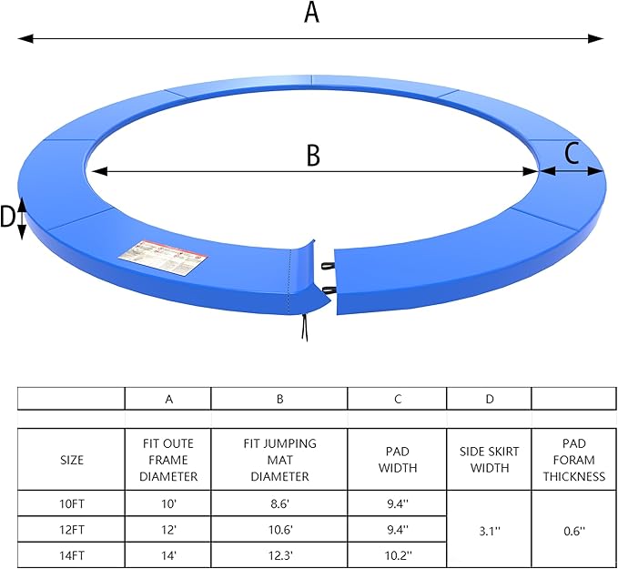 Trampoline Pad, 10ft 12ft 14ft Trampoline Replacement Safety Pad, Waterproof and Tear-Resistant