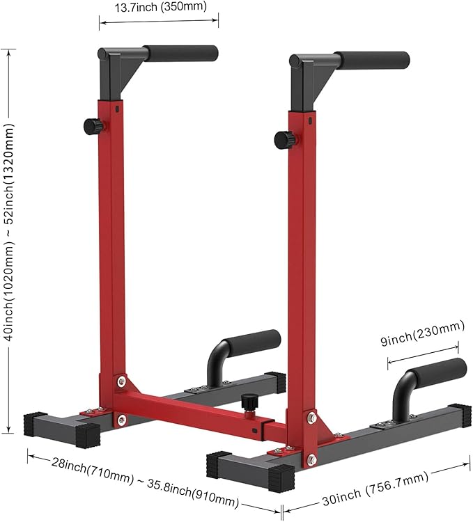 SELEWARE Heavy Duty Dip Bar, Adjustable Width & Height Dip Station Home Gym Fitness Equipment