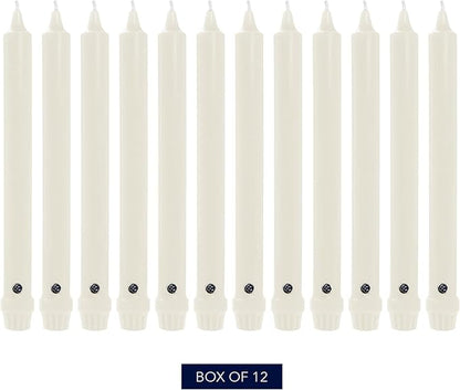 Colonial Candle Unscented Taper Candle, Classic Collection, White, 8 In, Pack of 12 - Up to 6 Hours