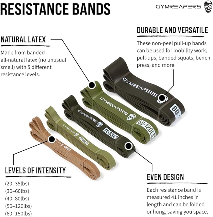 Gymreapers Resistance Bands for Working Out – Elastic Pull Up Exercise Assistance Bands Set for