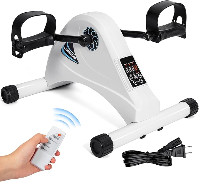 Motorized Mini Exercise Bike Pedal Exerciser for Seniors Rehab Training, LUBBYGIM Electric Under