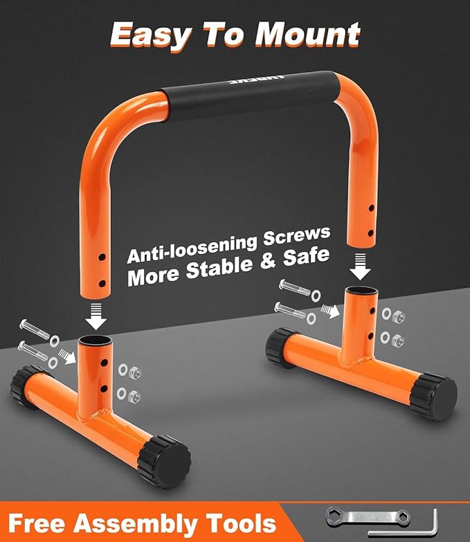 Push Up Bar, 12 Inch High Non-Slip Parallettes Bars & Dip Bars With Foam Handles, Heavy-Duty No