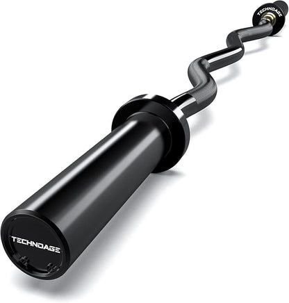 TECHNOAGE Olympic EZ Curl Bar, 47" Curl Bar(350/500LBS Capacity) 20LB, Solid Steel, Chrome Finish