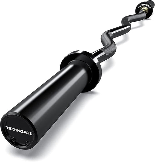 TECHNOAGE Olympic EZ Curl Bar, 47" Curl Bar(350/500LBS Capacity) 20LB, Solid Steel, Chrome Finish