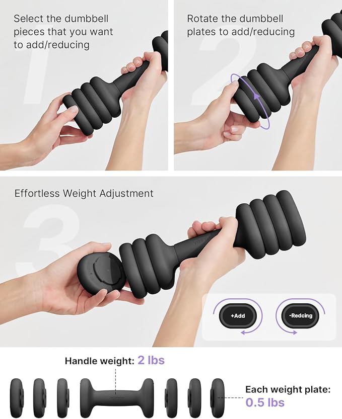 YOTTOY Adjustable Dumbbell Set of 2, 4-in-1 Hand Weights for Women at Home, Compact Free Weights