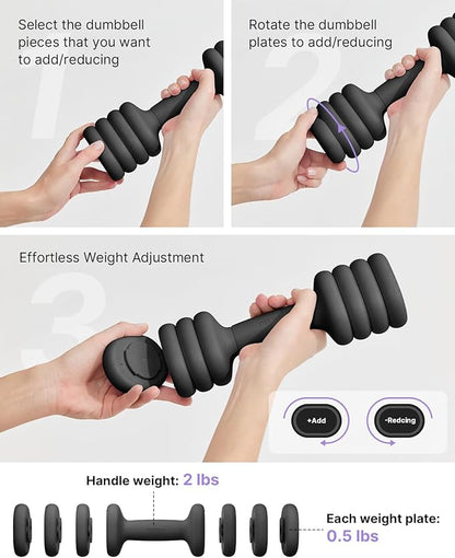 YOTTOY Adjustable Dumbbell Set of 2, 4-in-1 Hand Weights for Women at Home, Compact Free Weights