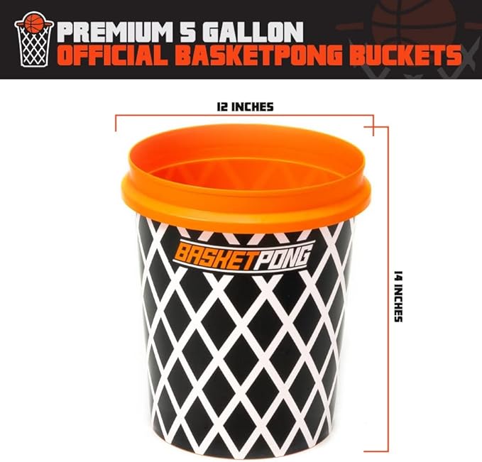 Giant Yard Pong and Basketball Game with 12 Buckets, 2 Balls, Carrying Bag, and Air Pump – Outdoor