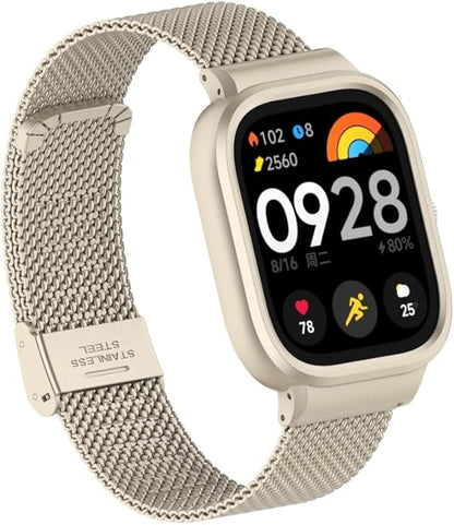 HOPMC Adjustable and Comfortable With Redmi Watch 4 Strap Metal Case 22mm Stainless Steel Mesh