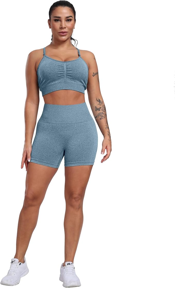 CHRLEISURE Women's 4 Packs Workout Gym Shorts, High Waisted Butt Lifting Scrunch Butt Seamless