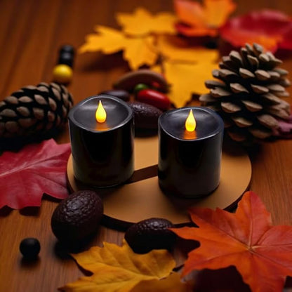 Black Flameless LED Candles 3 inch Diameter Real Wax 2AA Battery Operated 600hr+ Flickering Candles