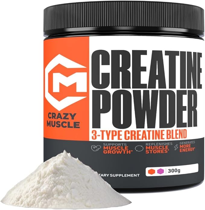 Crazy Muscle Creatine Monohydrate Powder, 5000mg Premium 3X ThreeAtine Pre Workout Mass Gainer