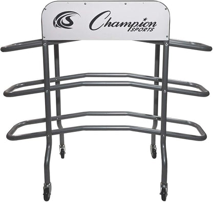 Champion Sports Deluxe Heavy Duty Basketball Storage Cart with Locking Swivel Caster Wheels (Black)
