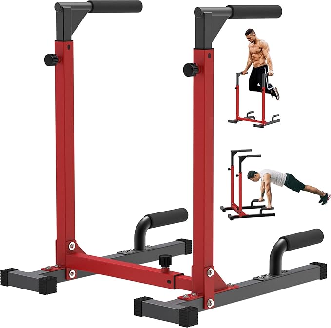 SELEWARE Heavy Duty Dip Bar, Adjustable Width & Height Dip Station Home Gym Fitness Equipment