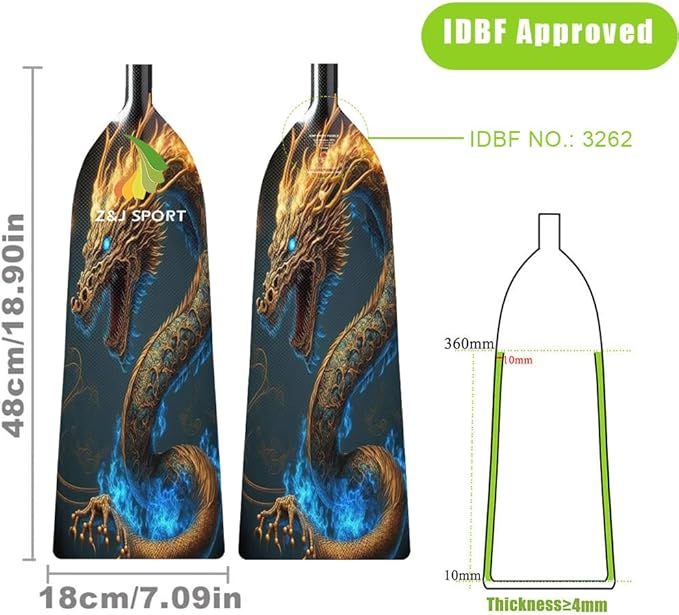 Z&J SPORT Adjustable Dragon Boat Paddle, IDBF Approved Carbon Fiber Paddle, Dragon Graphic Paddle