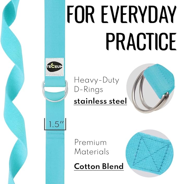 TECEUM Yoga Strap & Mat Strap – 2 IN 1 – Cotton – 6 ft 8 ft 10 ft (30+ colors) – Adjustable