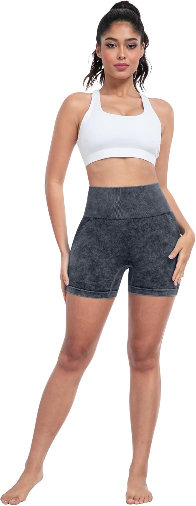 CHRLEISURE Women's 4 Packs Workout Gym Shorts, High Waisted Butt Lifting Scrunch Butt Seamless