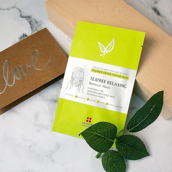Leaders Insolution Tea Tree Relaxing Skin Renewal Mask | Soothing Facial Sheet for Acne, Oil